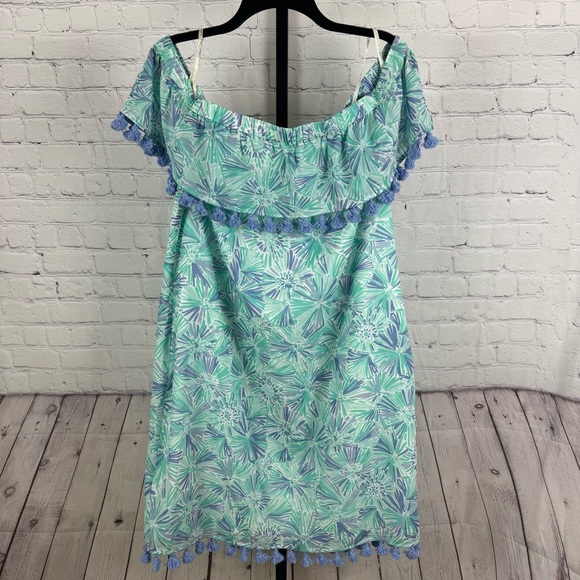 Sail to Sable Off the Shoulder Blue Floral Tassel Shift Dress Size XL - Picture 1 of 7